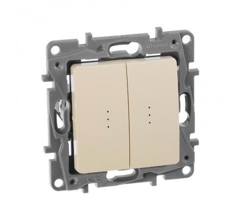 Etika Слоновая кость Переключатель 2-клавишный с подсветкой, 10А, автозажимные клеммы  672316  Legrand