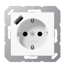 Розетка SCHUKO® с USB-зарядным устройством, тип А; термопласт; белый  A1520-18AWW  Jung