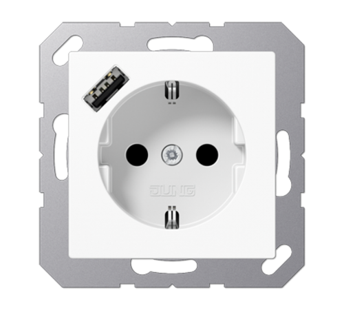 Розетка SCHUKO® с USB-зарядным устройством, тип А; термопласт; белый  A1520-18AWW  Jung