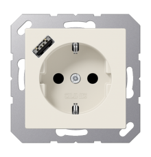 Розетка SCHUKO® с USB-зарядным устройством, тип А; термопласт; слоновая кость  A1520-18A  Jung