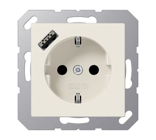 Розетка SCHUKO® с USB-зарядным устройством, тип А; термопласт; слоновая кость  A1520-18A  Jung