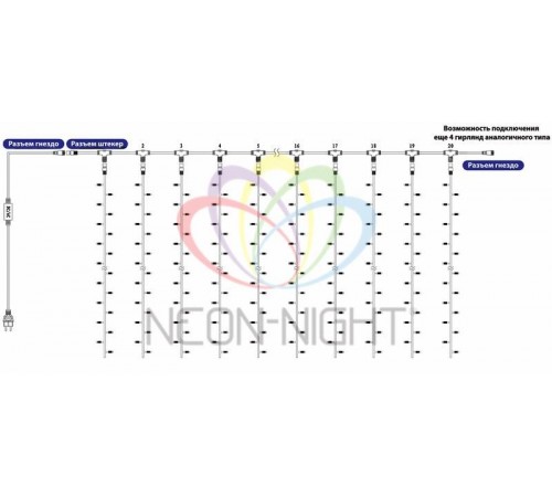 Гирлянда "Светодиодный Дождь" 2х9м, постоянное свечение, прозрачный провод, 230 В, диоды ТЕПЛЫЙ БЕЛЫЙ, 2200 LED  235-196  NEON-NIGHT