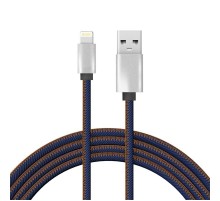 USB кабель для iPhone 5/6/7 моделей, шнур в джинсовой оплетке  18-4248  REXANT