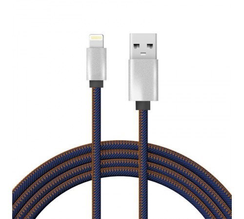 USB кабель для iPhone 5/6/7 моделей, шнур в джинсовой оплетке  18-4248  REXANT