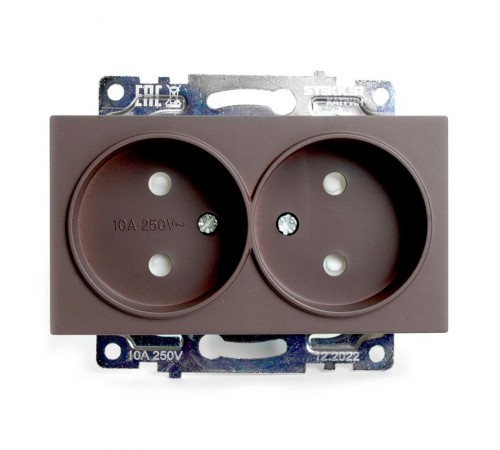Розетка 2-местная с защитной шторкой (механизм) б/з, 250В, 10А, серия Катрин, GLS10-7113-04, шоколад  49026  STEKKER