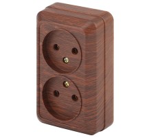 Розетка Intro Quadro 2-203-10 двойная без заземления 2х2P, 16А-250В, IP20, ОУ, Quadro, венге  Б0053796  Intro
