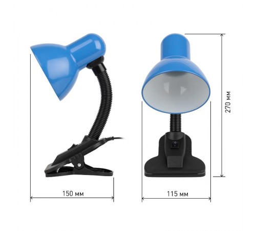 Светильник настольный прищепка N-102 40Вт ЛН/КЛЛ Е27 синий  C0041426  ЭРА