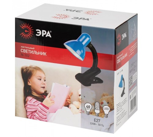 Светильник настольный прищепка N-102 40Вт ЛН/КЛЛ Е27 синий  C0041426  ЭРА