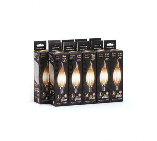 Лампа светодиодная LED 9Вт E14 2700K Filament Candle (свеча) tailed  104801109  Gauss