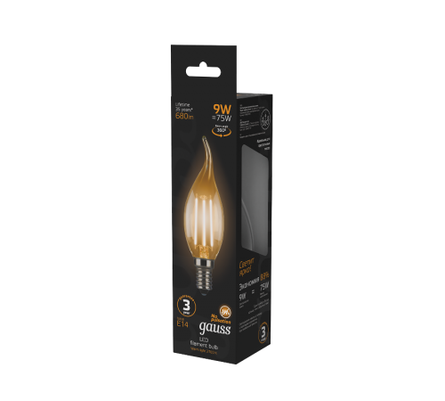 Лампа светодиодная LED 9Вт E14 2700K Filament Candle (свеча) tailed  104801109  Gauss