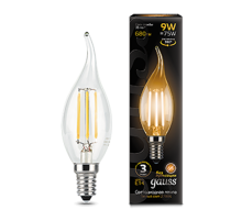Лампа светодиодная LED 9Вт E14 2700K Filament Candle (свеча) tailed  104801109  Gauss