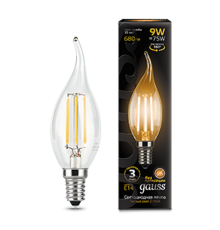 Лампа светодиодная LED 9Вт E14 2700K Filament Candle (свеча) tailed  104801109  Gauss
