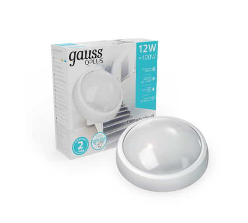 Светильник светодиодный пылевлагозащищенный для ЖКХ сенсорный круглый IP65 12W 4000K  142411212-S  Gauss