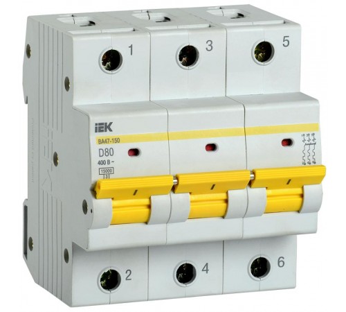 Выключатель автоматический трехполюсный ВА47-150 80А D 15кА KARAT  MVA50-3-080-D  IEK