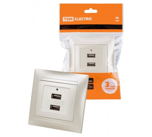 Розетка 2USB порт 2,1А 5В перламутр "Лама"  SQ1815-0841  TDM