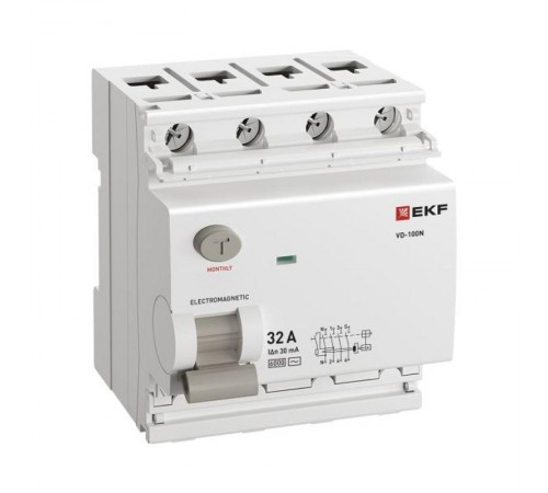 Выключатель дифференциального тока ВД-100N 4п 32А 30мА (тип АС, эл-мех) 6кА PROximа  E1046M3230  EKF
