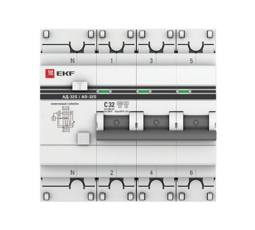 Выключатель автоматический дифференциального тока АД-32 (селективный) 3п+N 32A C 300мА тип AC PROxima  DA32-32-300S-4P-pro  EKF