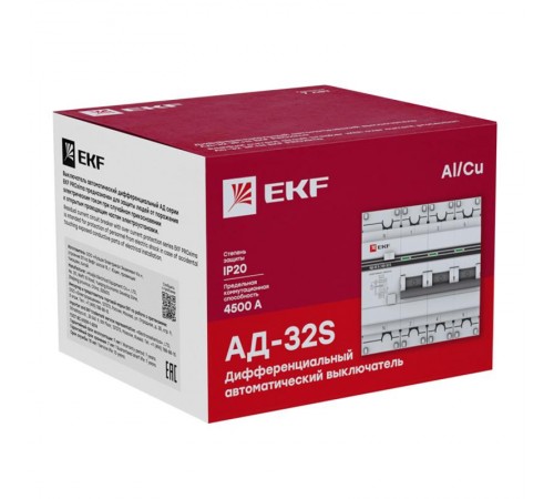 Выключатель автоматический дифференциального тока АД-32 (селективный) 3п+N 40A C 300мА тип AC PROxima  DA32-40-300S-4P-pro  EKF (замена - D63N46ES40