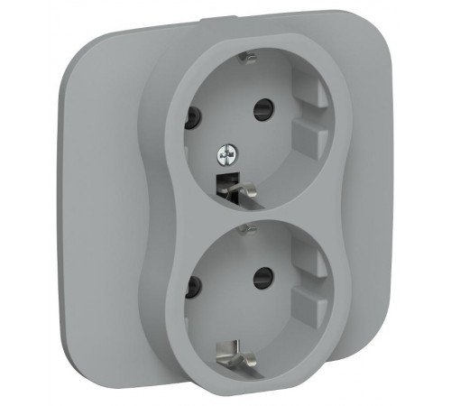 FLITE Розетка 2-ая с заземлением со шторками быстрозажимные клеммы 16А РСш12-1-А-ФлС серый  FI-R24A-16-1-K03  IEK