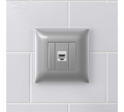 Компьютерная розетка RJ-45 без шторки в стену, кат.5е одинарная, "Avanti", "Закаленная сталь"  4404663  DKC