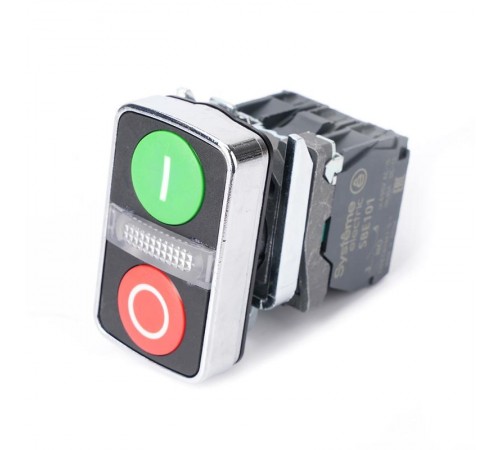 Кн SB4 двойн в сборе модуль 22мм з "I"+сигн лампа+кр "О" металл 24ВDC 1НО+1НЗ  SB4BW7A3741B5  SE