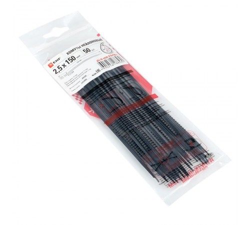 Хомут P6.6 стандартный (ч), 2.5x150 (50шт) FlexLock PROxima  plc-fl-ctsb-2.5x150-r  EKF