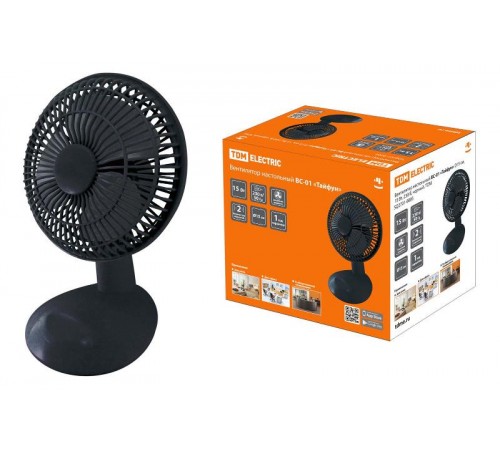 Вентилятор настольный ВС-01 "Тайфун" D15 см, 15 Вт, 230 В, черный  SQ2701-0003  TDM