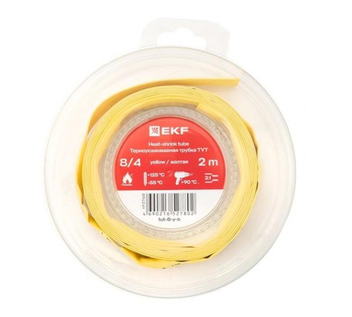 Термоусаживаемая трубка ТУТ нг 8/4 желтая ролик 2 м tut-8-y-bEKF