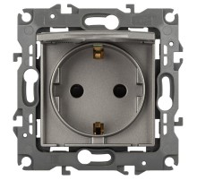 Розетка ЭРА Серия 12 12-2103-16 , с заземлением со шторками с крышкой, 16А-250В, титан   Б0065722  ЭРА