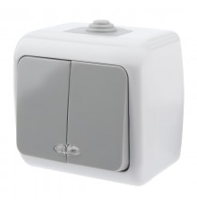 5-105-03 Выключатель двойной с подсветкой, 10А-250В, IP54, ОУ, Atlantic, серый  Б0050944  Intro