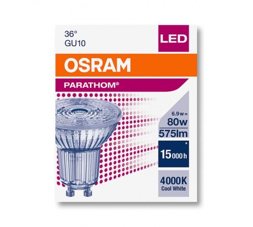Лампа светодиодная PARATHOM PAR16 80 non-dim 36° 6, 9W/840 GU10  4052899958180  Osram