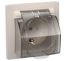 КВАРТА Белый Розетка 1-местная с заземлением со шторками керамика 16А РСбш11-3-ККБ-44 IP44  ERK71-K01-10-DM-44  GENERICA