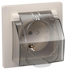 КВАРТА Белый Розетка 1-местная с заземлением со шторками керамика 16А РСбш11-3-ККБ-44 IP44  ERK71-K01-10-DM-44  GENERICA