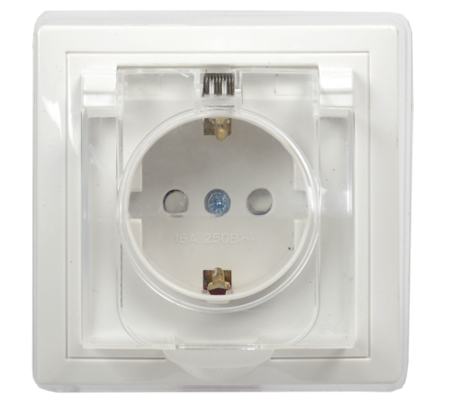 КВАРТА Белый Розетка 1-местная с заземлением со шторками керамика 16А РСбш11-3-ККБ-44 IP44  ERK71-K01-10-DM-44  GENERICA