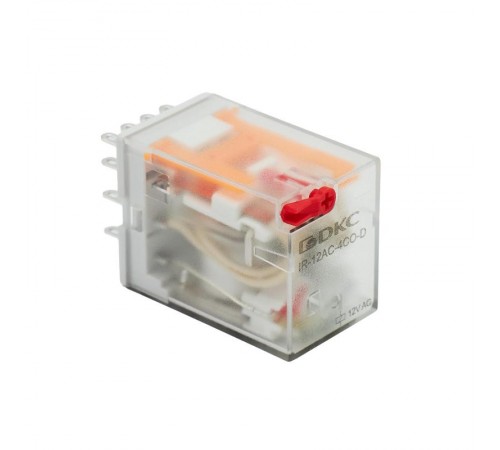 Реле миниатюрное промышленное общего назначения, 4CO, ком. ток 6А, AgSnO2, напряжение 24V AC, опция: тест-кнопка+светодиод  IR-24AC-4CO-D  DKC