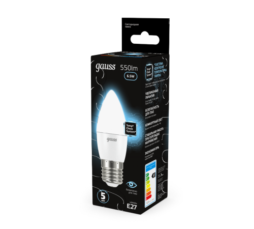 Лампа светодиодная LED 6,5Вт E27 220В 4100К свеча  103102207  Gauss