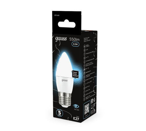 Лампа светодиодная LED 6,5Вт E27 220В 4100К свеча  103102207  Gauss