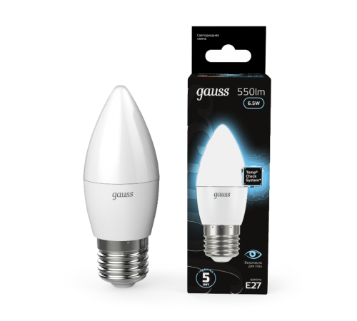 Лампа светодиодная LED 6,5Вт E27 220В 4100К свеча  103102207  Gauss