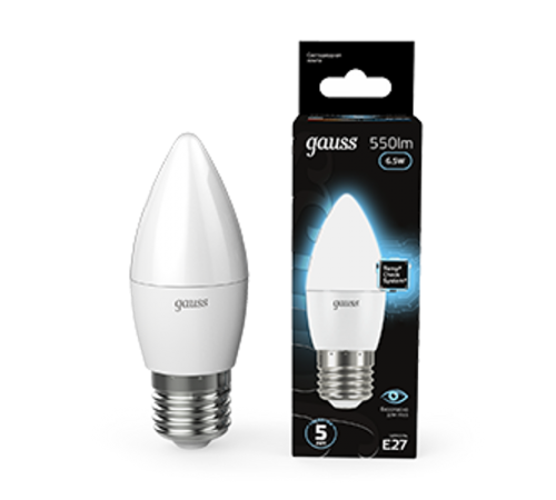 Лампа светодиодная LED 6,5Вт E27 220В 4100К свеча  103102207  Gauss