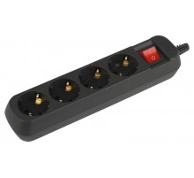 Колодка ЭРА KX-4es-B 4 розетки с зазeмлением с выключателем черная   Б0061734  ЭРА