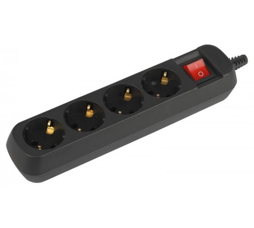 Колодка ЭРА KX-4es-B 4 розетки с зазeмлением с выключателем черная   Б0061734  ЭРА