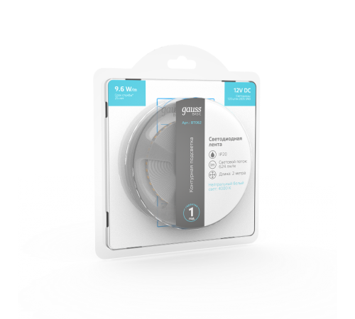 Лента светодиодная Basic LED 2835/120 12V 9,6W/m 624lm/m 4000K 8mm IP20 2m 1/100  BT062  Gauss