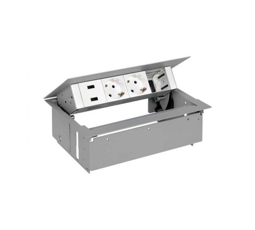 Simon S400 Врезной розеточный блок с крыш., и мет.вводом, 2x2P+E, 2xUSB заряд. уст.,1 пустой модуль алюм.,S400  45422000-133  Simon