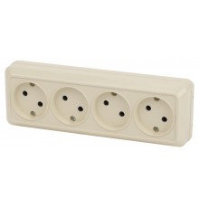 Розетка Intro Quadro 2-207-02 без заземления четырехместная 4х2P, 16А-250В, IP20, ОУ, слоновая кость  Б0053831  Intro