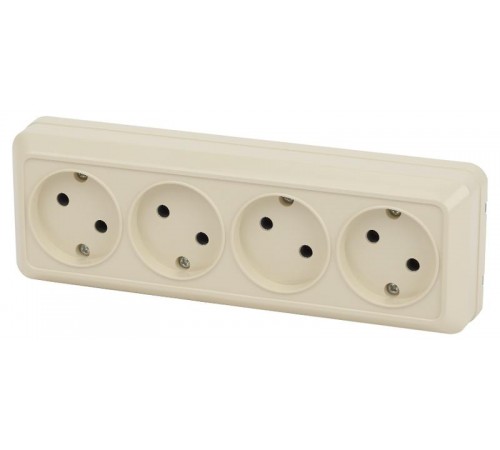 Розетка Intro Quadro 2-207-02 без заземления четырехместная 4х2P, 16А-250В, IP20, ОУ, слоновая кость  Б0053831  Intro