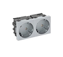 Розетка силовая 33° двойная 2х2К+З Modul45connect, со шторками, 16А 250В цвет алюминиевый лак  6120493  OBO Bettermann