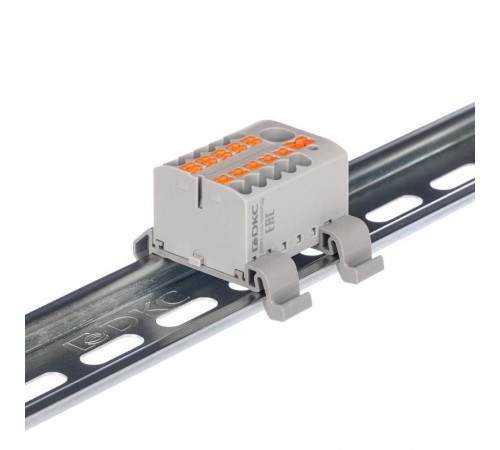 Блок распределительный с гориз. адаптером на рейку  35мм, зажим push-in, 1 ввод 6 кв.мм, 10  подкл. 2,5 кв.мм, серый  DTP1-110-104SPUG-H  DKC