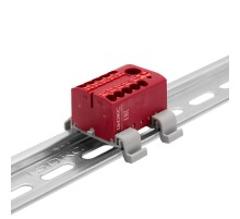 Блок распределительный с гориз. адапт. на рейку шириной 35мм, зажим push-in, 1 ввод 6 кв.мм, 10 точки подкл. 2,5 кв.мм, красный  DTP1-110-104SPUR-H 