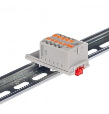 Блок распределительный с верт. адаптером на рейки  15/35мм, зажим push-in, 1 ввод 6 кв.мм, 10  подкл. 2,5 кв.мм, серый  DTP1-110-104SPUG-V  DKC