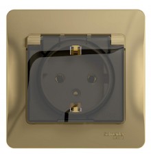 Glossa Титан Розетка с заземлением со шторками с крышкой, IP20 (в сборе с рамкой)  GSL000446  SE